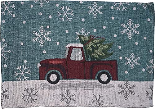 Set of 10, Red Vintage Truck with Christmas Tree and Snowflakes Design Christmas/Holiday Season Kitchen Towel Set, 4 Placemats, 2 Kitchen Towels, 2 Oven Mitts, 2 Pot Holders.