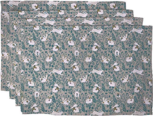 Set of 4,Happy Easter Design Bunnies and Fern Tapestry Placemats Dining Table, Table mat for Kitchen Table, Machine Washable Size: 13 x 19 inch.