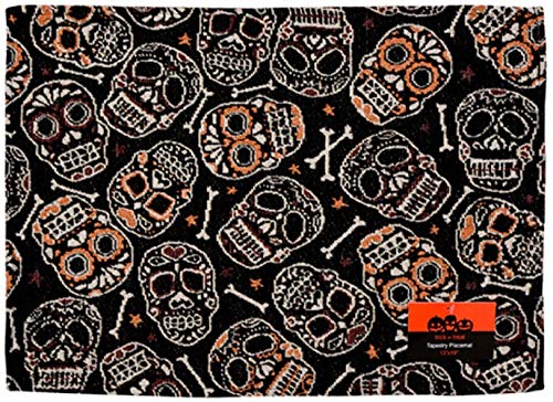 Set of 4, Day of The Dead Skull Halloween Tapestry Placemats Dining Table, Table mat for Dining Room Easy to Clean, Machine Washable Size: 13” x 19”.