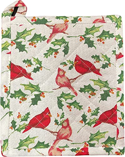 Set of 6, 100% Cotton, Cardinal Bird Design Christmas/Holiday Season Kitchen Towel Set, Includes 4 Kitchen Towels, Pot Holder & Oven mitt.