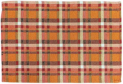 Orange Plaid / Checkered Woven Autumn Fall Tapestry Placemat for Thanksgiving Set of 4, Kitchen Table Mats for Kitchen Dining Table, Easy to Clean Size : 13" x 19".