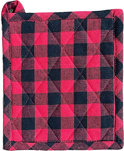 Set of 4, Christmas Red and Black Farmhouse Plaid Check Woven Kitchen Towel Set, Includes 2 Kitchen Towels, 1 Pot Holder, 1 Oven Mitt.