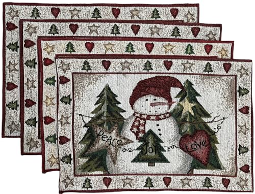 Set of 10, Christmas Tree, Snowman with Peace, Joy, Love Design Christmas/Holiday Season Kitchen Towel Set, 4 Placemats, 4 Kitchen Towels, Oven mitt, Pot Holder.