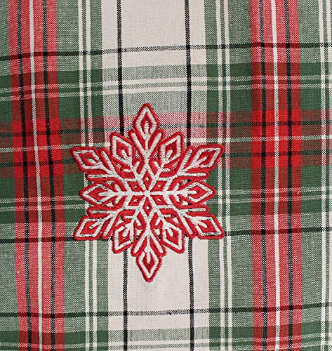 Set of 4, 100% Cotton Holiday Christmas Design Plaid Kitchen Towels Quote Patchwork / Embroidery Christmas Tree and Snowflake, Soft and Absorbent Tea Towels / Kitchen Towels. Size: 15” x 25”.