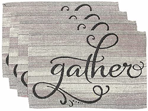 Set of 4, Wooden Design Quote Gather Decorative Tapestry Placemats for Kitchen Dining Table Mats, Easy to Clean, Machine Washable. Size: 13" x 19".