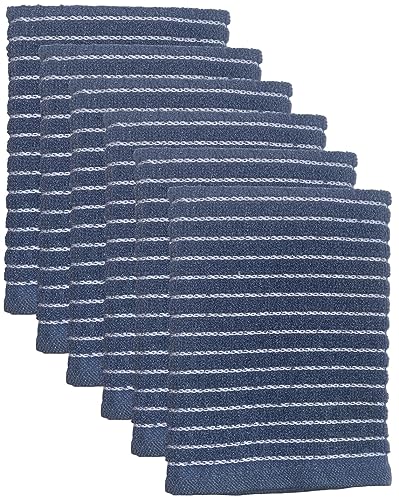 Set of 4, 100% Cotton Terry Stripes Kitchen Towels Size: 15 x 25 Inch or Set of 6, Dish Towels Size: 12 x 12 Inch, 425 GSM, Soft and Highly Absorbent, Machine Washable.