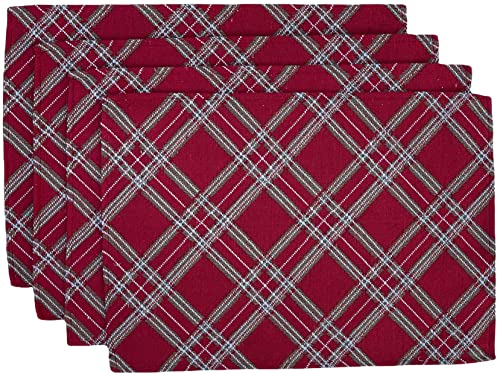 Set of 4, Christmas Red & White Buffalo Check Placemat for Christmas Holiday Season, Home Decoration Kitchen Dinning Table. Perfect for Party or Gifts. Easy to Clean Size: 13" x 19".