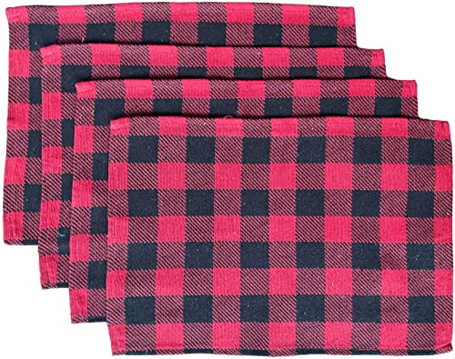 Set of 4, Red and Black Plaid Autumn Fall Tapestry Placemats for Kitchen Dining Table Easy to Clean, Machine Washable Size: 13” x 19”.