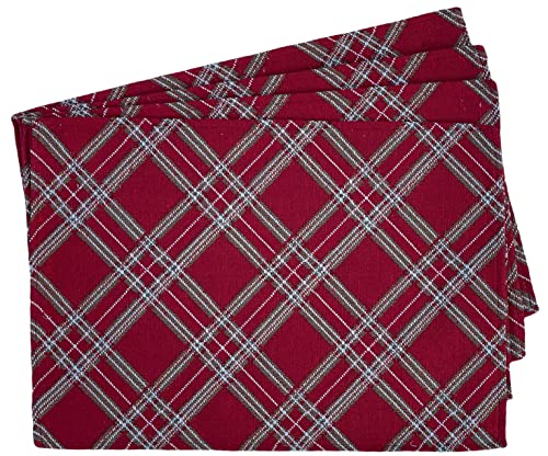 Set of 4, Christmas Red & White Buffalo Check Placemat for Christmas Holiday Season, Home Decoration Kitchen Dinning Table. Perfect for Party or Gifts. Easy to Clean Size: 13" x 19".