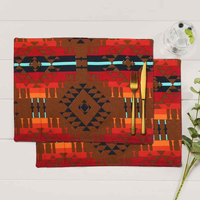 Set of 4, Multi Tribal Orange Style Reversible Placemats for Kitchen Dining Tabl