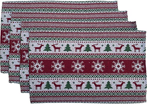 Set of 4, Christmas Tapestry Christmas with Raindeer, Christmas Tree, Snowflakes, for Holiday Season, Home Decoration Kitchen Dining Table, Perfect for Party or Gifts. Easy to Clean Size: 13" x 19".