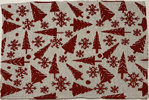 Set of 4 Chenille Textured Christmas Tree Design Christmas Tapestry Placemats for Holiday Season, Home Decoration Kitchen Dining Table Easy to Clean Size: 13 x 19 inch.