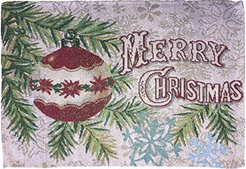 Set of 4, Ornament with Merry Christmas Tapestry Placemat for Holiday Season, Home Decoration Kitchen Dining Table, Perfect for Party or Gifts. Easy to Clean Size: 13" x 19".