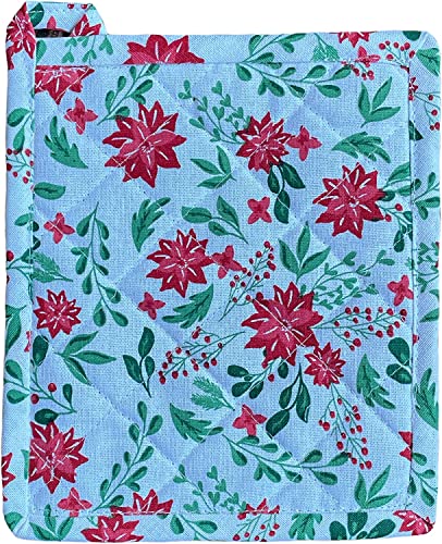 Set of 6, 100% Cotton, Red Poinsettia Flower Design Christmas/Holiday Season Kitchen Towel Set, Includes 4 Kitchen Towels, Pot Holder & Oven mitt.