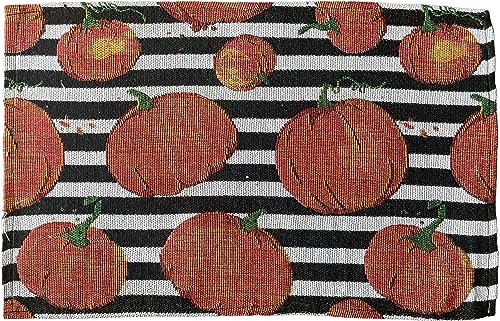 Set of 4, Pumpkin Black and White Horizontal Stripes Tapestry Placemats. Dining Table, Table mat for Dining Room Easy to Clean, Machine Washable Size: 13” x 19”.