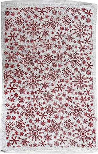 Set of 4, 100% Cotton 2 Pcs Snowflakes Design Christmas Kitchen Towels and 2 Pcs Solid Red Terry Towels, Soft and Absorbent Size: 16” x 26".