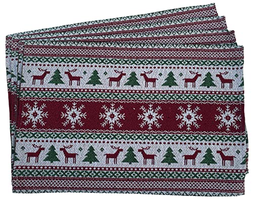 Set of 4, Christmas Tapestry Christmas with Raindeer, Christmas Tree, Snowflakes, for Holiday Season, Home Decoration Kitchen Dining Table, Perfect for Party or Gifts. Easy to Clean Size: 13" x 19".