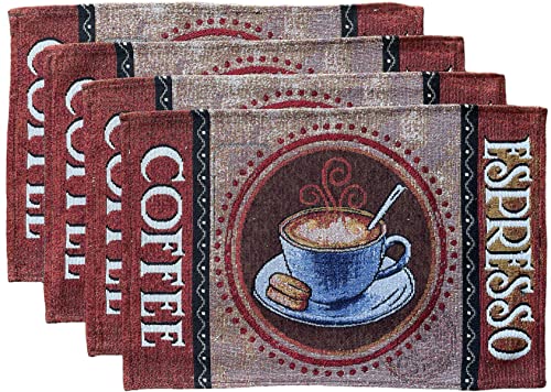 Set of 4, Espresso Coffee Design Tapestry Placemats for Dining Table, Table mat