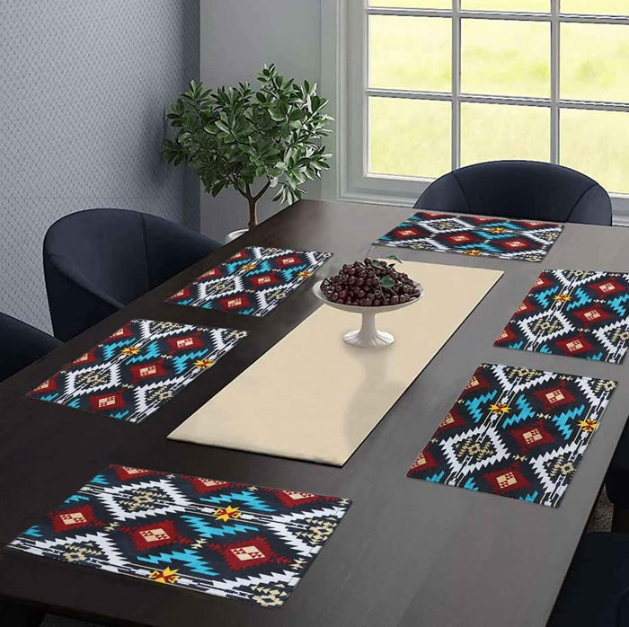 Set of 4, Multi Tribal Silver Style Reversible Placemats for Kitchen Dinning Tab