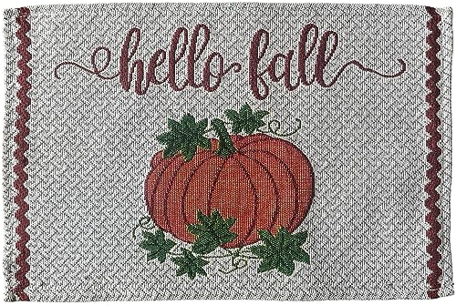 Set of 4, Harvest Fall Pumpkin with Leaves and Hello Fall Placemats Kitchen Dining Table Easy to Clean, Machine Washable Size: 13” x 19”.