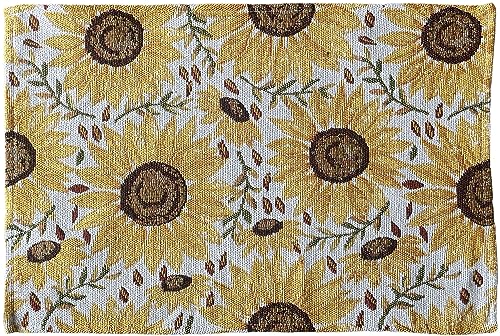 Set of 4 Large Sunflower Design Printed Tapestry placemats for Dining Table, Table mat for Kitchen Table, Spring and Summer Collection Easy to Clean, Machine Washable Size: 13 x 19 Inches.