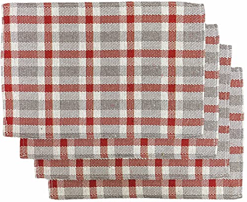 Orange Gray Plaid / Checkered Woven Autumn Fall Tapestry Placemat for Thanksgiving Set of 4, Kitchen Table Mats for Kitchen Dining Table, Easy to Clean Size : 13" x 19".