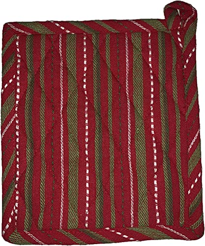 Set of 4, Red and Green Holiday Strips Design Christmas 100% Cotton Kitchen Towel Set, Includes 2 Kitchen Towels, Pot Holder & Oven mitt.