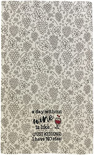 Wine Lovers Printed Flour Sack Kitchen Towels/Dish Towels Set of 3, 15x25 Inch, Funny Saying Kitchen Towel, Partners in Wine, a Day Without Wine is Like …, Heritage Vintage Grape Design.