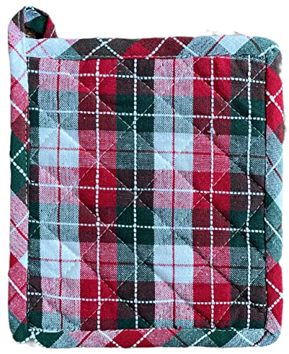 Set of 4, Christmas Multi Color Plaid Check Woven Kitchen Towel Set, Includes 2 Kitchen Towels, 1 Pot Holder, 1 Oven Mitt.