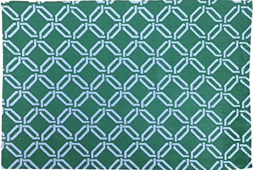 Set of 4, Geometric Design Green and White Tapestry placemats for Dining Table,