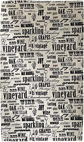 Wine Lovers Printed Flour Sack Kitchen Towels/Dish Towels Set of 3, 15x25 Inch, Funny Saying Kitchen Towel, Partners in Wine, a Day Without Wine is Like …, Heritage Vintage Grape Design.