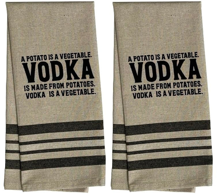 Set of 2 A Potato is A Vegetable. Vodka is Made from Potatoes. Vodka is Vegetable. Funny Flour Sack Kitchen Towels for Wedding, Baby Shower, Home Decor, Housewarming Size: 16 X 28 Inch.