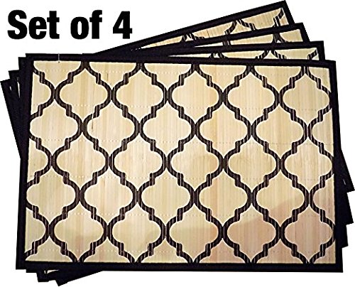 Set of 4, Quatrefoil Bamboo Dining Table Mats Place Mats for Dining Room and Kitchen Washable Anti-Wrinkle Heat-Resistant Size: 11.75 x 17.50 inch.