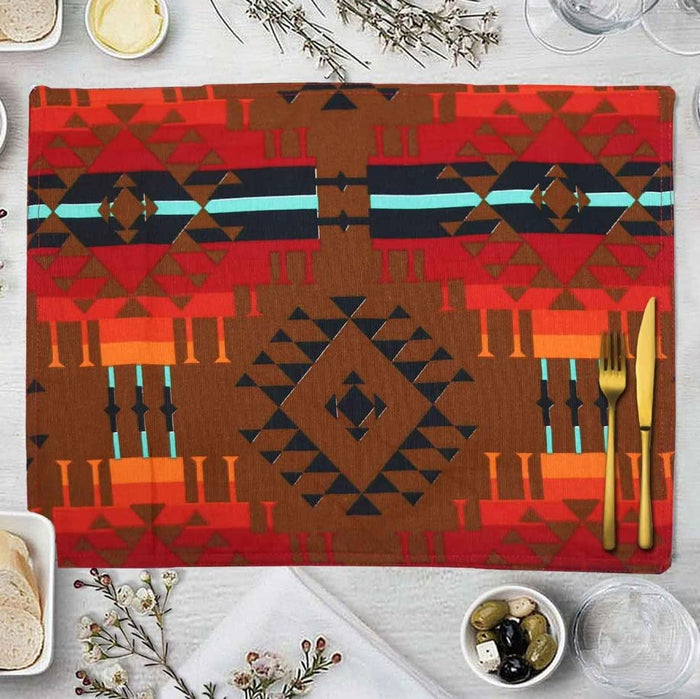 Set of 4, Multi Tribal Orange Style Reversible Placemats for Kitchen Dining Tabl