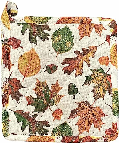 Set of 6, All Over The Leaves Autumn Fall Thanksgiving Fall Home décor Kitchen Towel Set Includes 4 Kitchen Towels, 1 Pot Holder, 1 Oven Mitt.