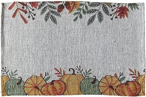 Set of 4, Harvest Tapestry Lot of Pumpkin with Fall Leaves Placemats Kitchen Dining Table Easy to Clean, Machine Washable Size: 13” x 19”.