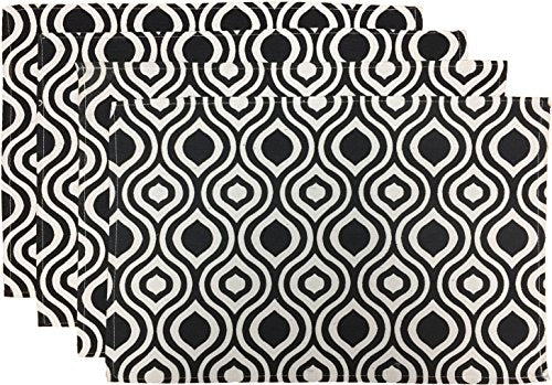 Set of 4, Ogee Design Black and White Tapestry placemats for Dining Table, Table