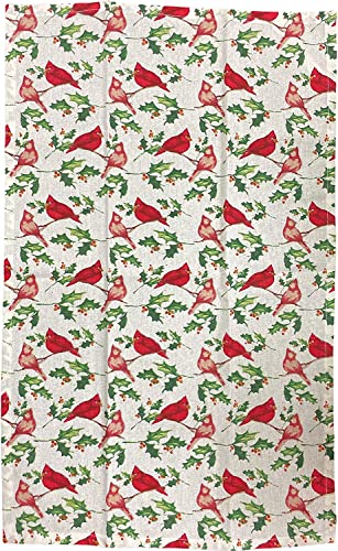 Set of 6, 100% Cotton, Cardinal Bird Design Christmas/Holiday Season Kitchen Towel Set, Includes 4 Kitchen Towels, Pot Holder & Oven mitt.