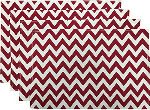 Set of 4, Chevron Design Red and White Tapestry placemats for Dining Table, Table mat for Dining Room Easy to Clean, Machine Washable Size: 13” x 19”.