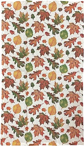 Set of 6, All Over The Leaves Autumn Fall Thanksgiving Fall Home décor Kitchen Towel Set Includes 4 Kitchen Towels, 1 Pot Holder, 1 Oven Mitt.