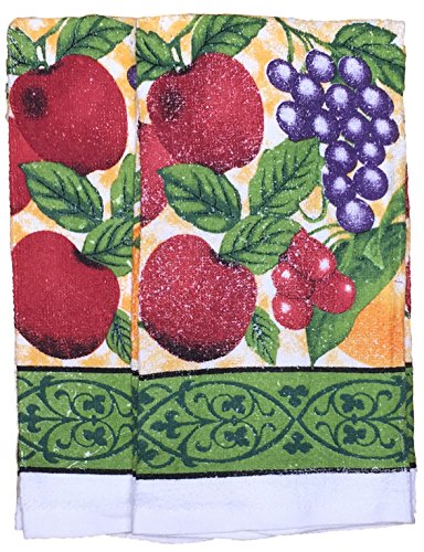 Mix Fruit (Gala Apple, Grape, Orange) Collection 100% Cotton Printed Kitchen Linen Set of 5, includes 2 Kitchen Towels, 2 Potholder & Oven mitt Kitchen Décor for Cooking, Baking, Barbecue