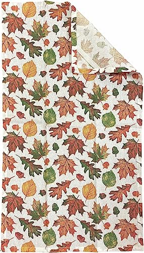 Set of 6, All Over The Leaves Autumn Fall Thanksgiving Fall Home décor Kitchen Towel Set Includes 4 Kitchen Towels, 1 Pot Holder, 1 Oven Mitt.