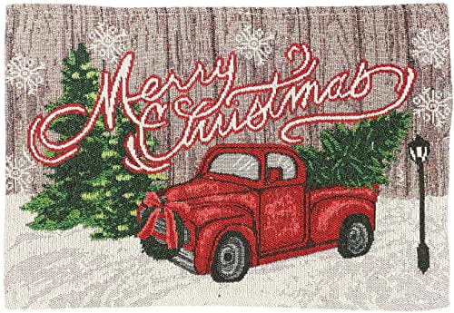 Set of 4, Red Truck with Christmas Tree, Snowflakes with Merry Christmas Decorative Tapestry Placemats for Holiday Season, Home Decoration Kitchen Dining Table, Easy to Clean Size: 13" x 19".