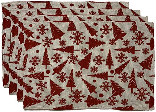 Set of 4 Chenille Textured Christmas Tree Design Christmas Tapestry Placemats for Holiday Season, Home Decoration Kitchen Dining Table Easy to Clean Size: 13 x 19 inch.