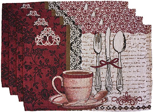 Set of 4, Cafe Printed Tapestry Placemats Table Decor Design for Dining Table, T