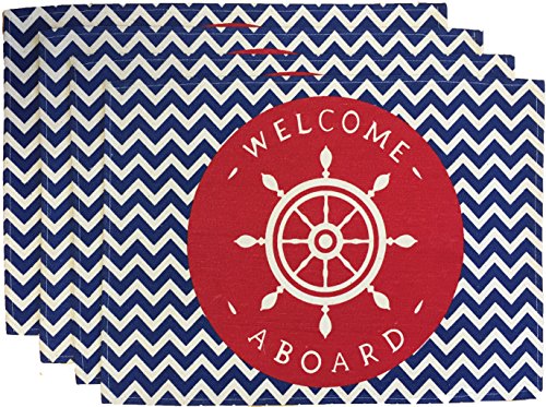 Set of 4, Seaside Print Coastal Nautical Wheel Design Tapestry placemats for Dining Table, Table mat for Dining Room Easy to Clean, Machine Washable Size: 13” x 19”.