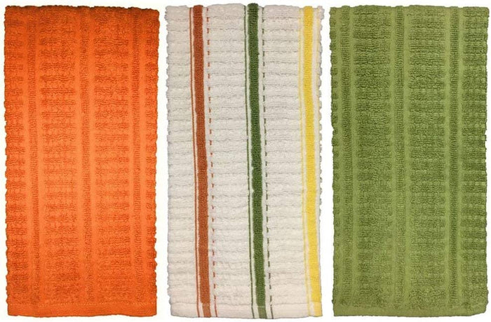 Set of 3, 100% Cotton Premium Quality Terry Ribbed Kitchen Towels Size: 16” x 27" - Machine Washable, Ultra Absorbent.