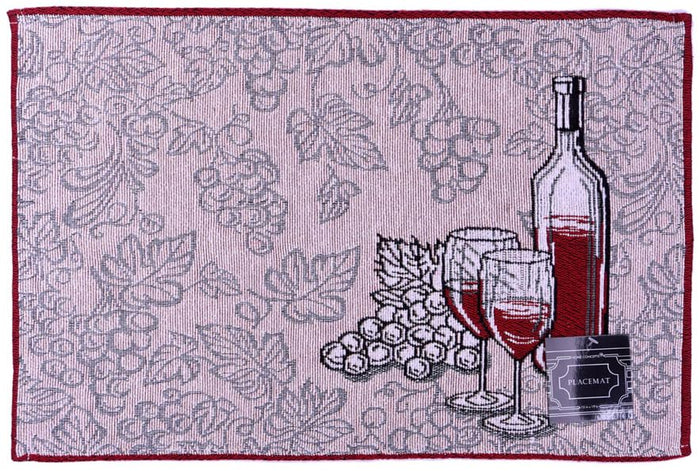 Set of 4, Red Wine, Glass and Grape Design Tapestry Placemats for Dining Table, Table mat for Dining Room Easy to Clean, Machine Washable Size: 13 x 19 inch.