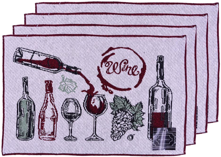 Set of 4, Wine Collection Napa Valley with Pinot Design Tapestry Placemats for Dining Table, Table mat for Dining Room Easy to Clean, Machine Washable Size: 13 x 19 inch.