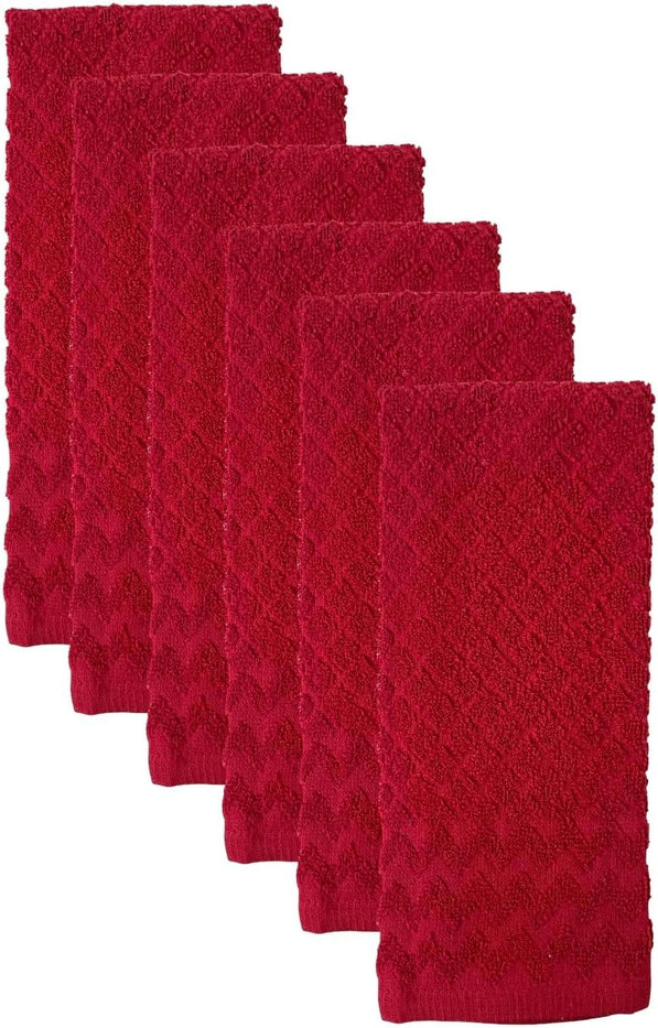 Premium Cotton Kitchen Towels Dish Towels Set of 6, Diamond Design Kitchen Towels 425 GSM, Soft and Highly Absorbent, Machine Washable Size: 16 x 26 Inch.